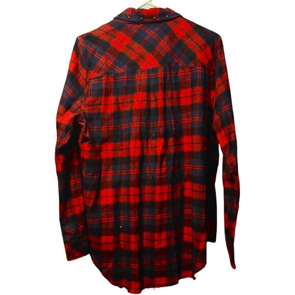 BKE red plaid flannel boyfriend button down shirt nwt size L womens - Picture 2 of 6